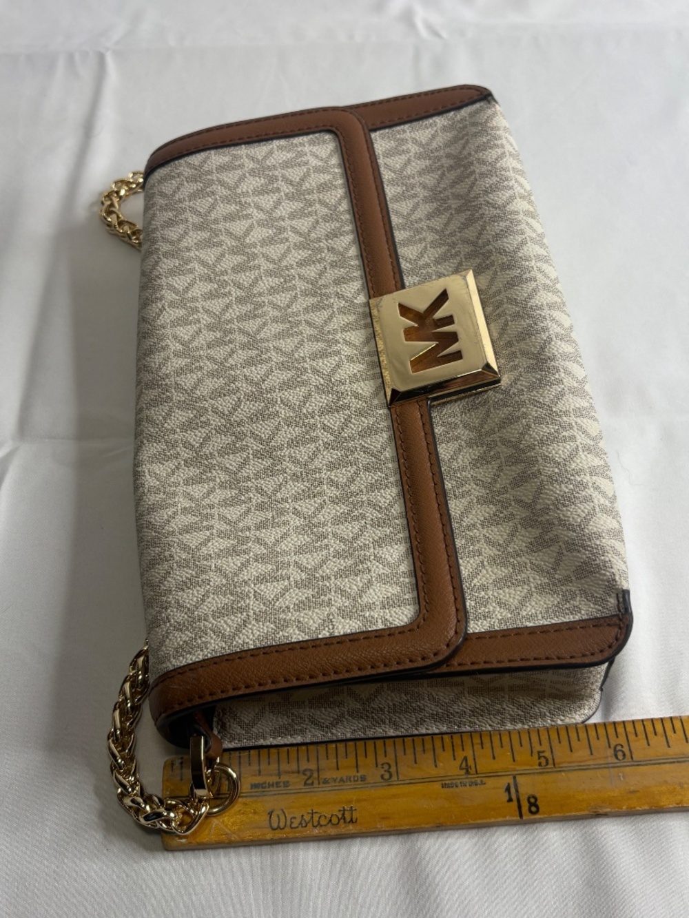 Michael Kors Sonia Medium logo Convertible Shoulder Bag MK NWT Beige NO STRAP - Picture 15 of 15